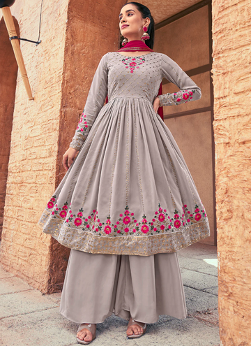 Superlative Georgette Multi Thread Work Grey Salwar Kameez